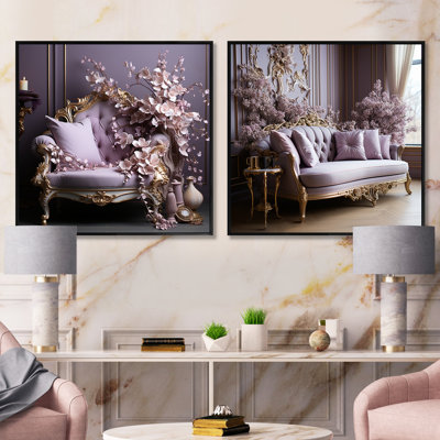 Lilac Couch Adorned With Gilded Accents - Lilacs Square Collage Set Of 2