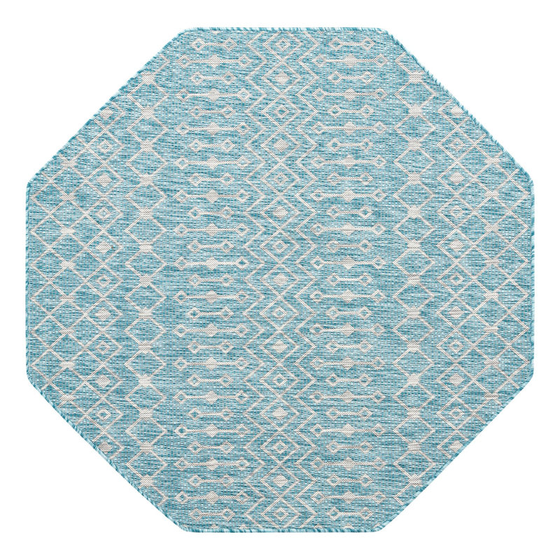 Tapis intérieur / extérieur bleu / beige Kimber Southwestern, Octogone 5 pi 3 po x 5 pi 3 po