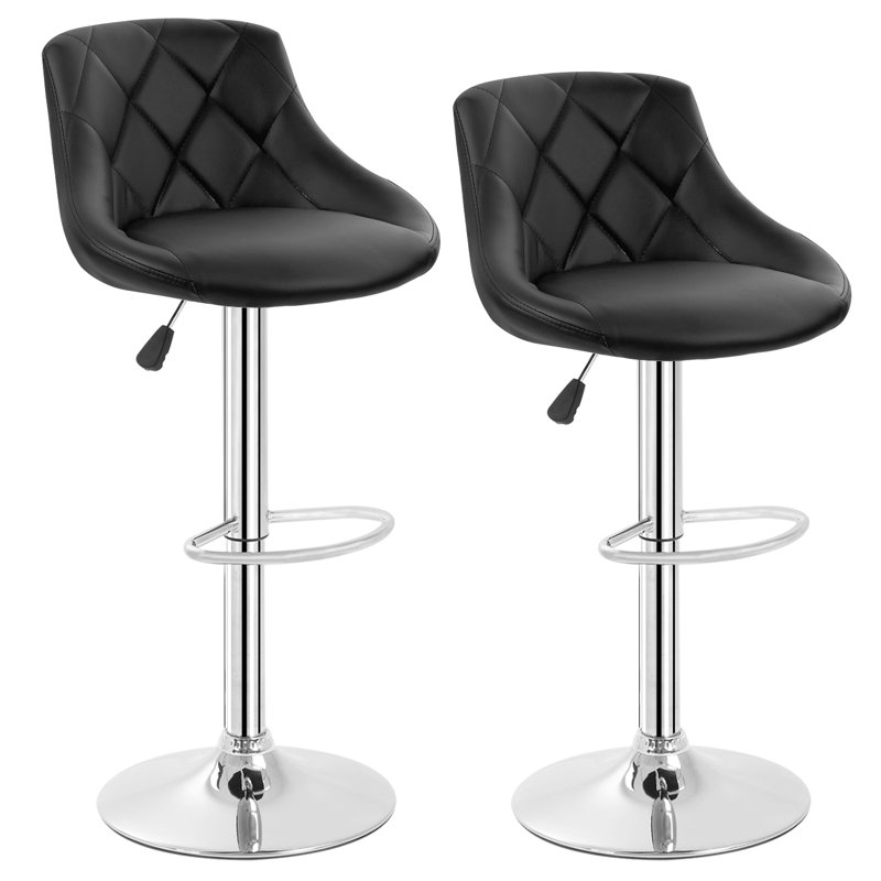 Bar Stool Set Of 2 Height Adjustable Swivel Bar Stool PU Leather Upholstery Height Counter Stool Dining Chair Kitchen Counter Chair Set With Footrest Backrest For Home Bar Kitchen, Black