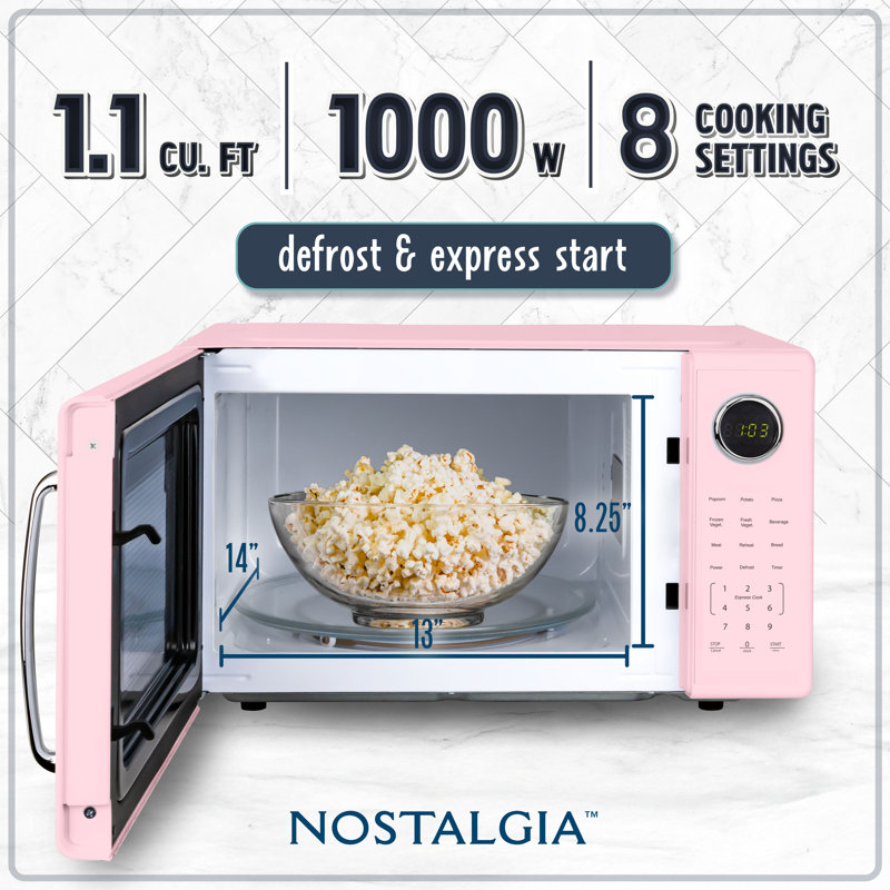 Retro 1.1 Cu Ft Countertop Microwave, Pink, Pink