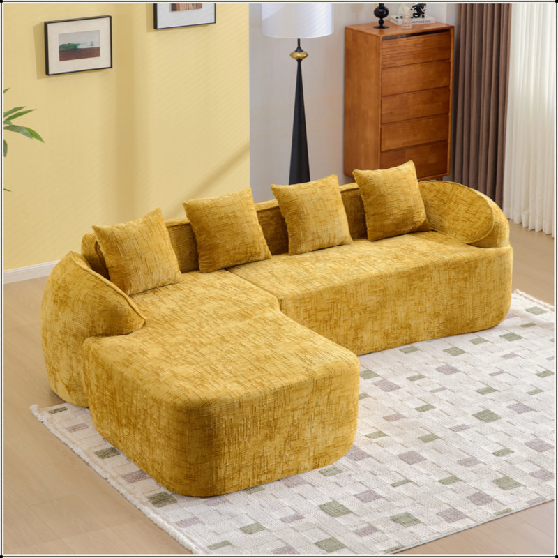 Canapé en L en forme de L - Éponge très élastique, accoudoirs courbés et 4 coussins décoratifs, polyvalent pour tout salon