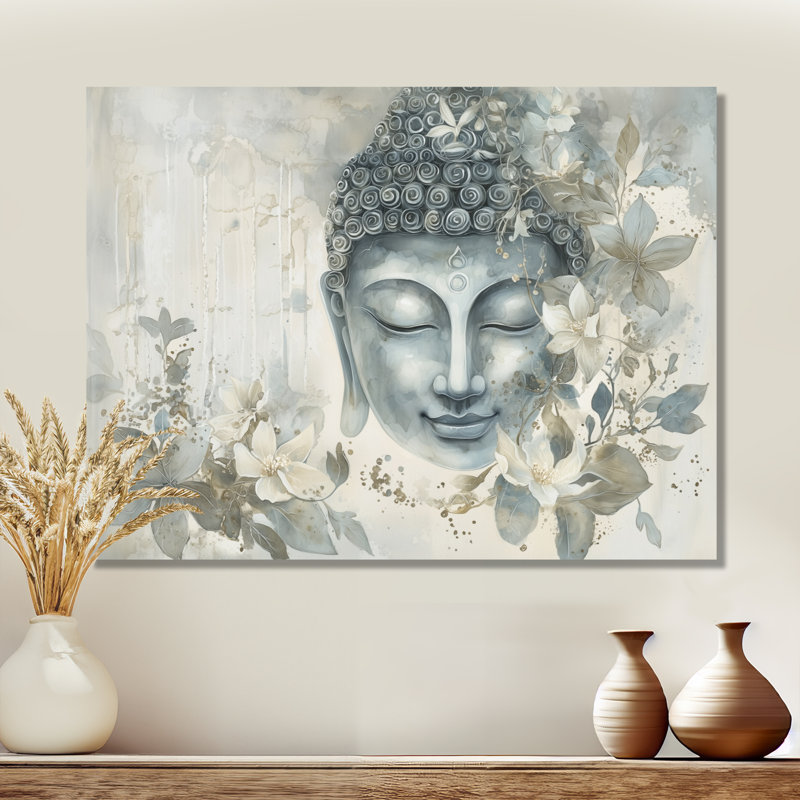 Bouddha gris murmurant le chemin du bouddhisme III - art mural bouddhisme, H 30 po x l 40 po, Toile tendue, Ne s’applique pas