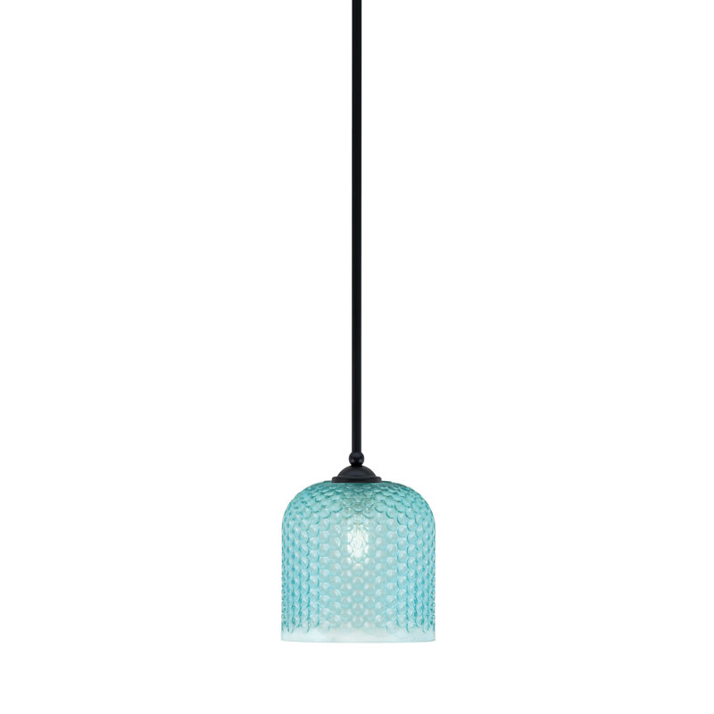 Mini-luminaire suspendu suspendu Zilo, en verre turquoise, 7 po, Noir mat