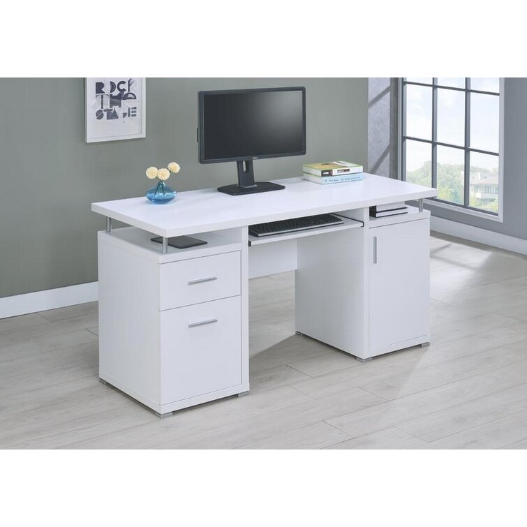 Computer Desk with 3 Drawers, 1 Door and 1 Storage Shelf, Office Desk with Drawers Latitude Run Color: White