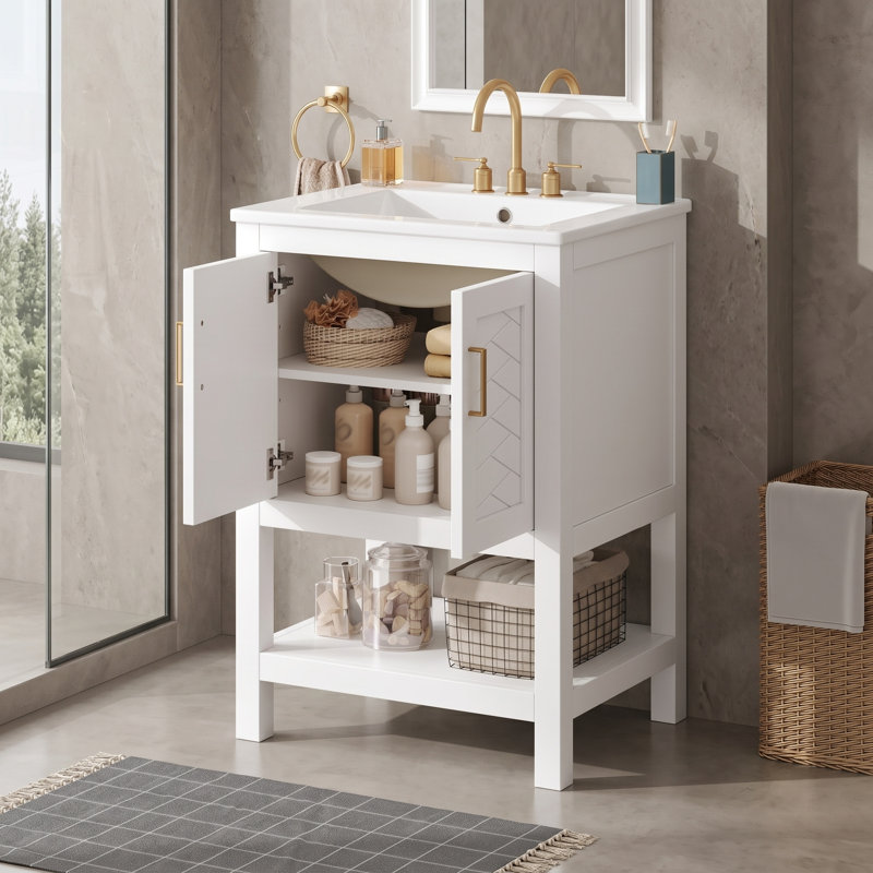 Meuble-lavabo moderne 24 po avec lavabo simple, White