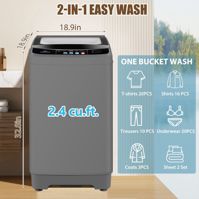 Homdox 2.4 Cubic Feet cu. ft. High Efficiency Portable Washer with Child Safety Lock, Grey