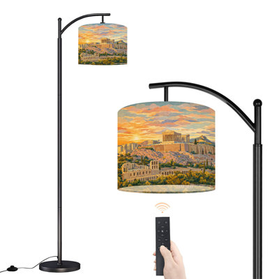 Arc Floor Lamp with Adjustable Lampshade Parthenon Athens Greece Standing Lamp 3 Color Temperatures Dimmable Tall Pole Lamp with Foot Switch for Bedroom