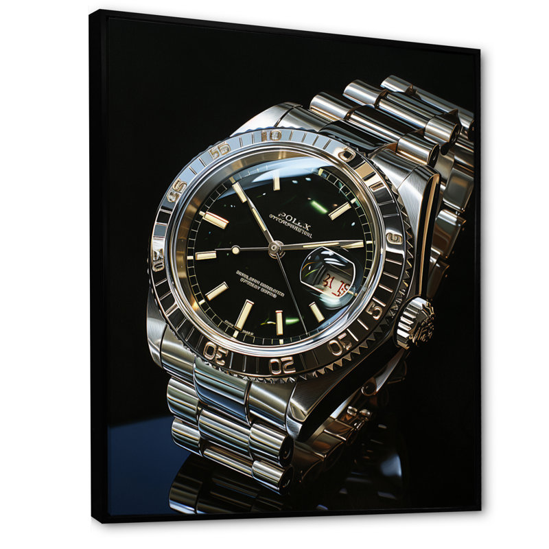 «Luxury Watch The Silver Second - Watches», reproduction d'art murale, Cadre flottant noir, H 32 po x l 16 po x P 1 po