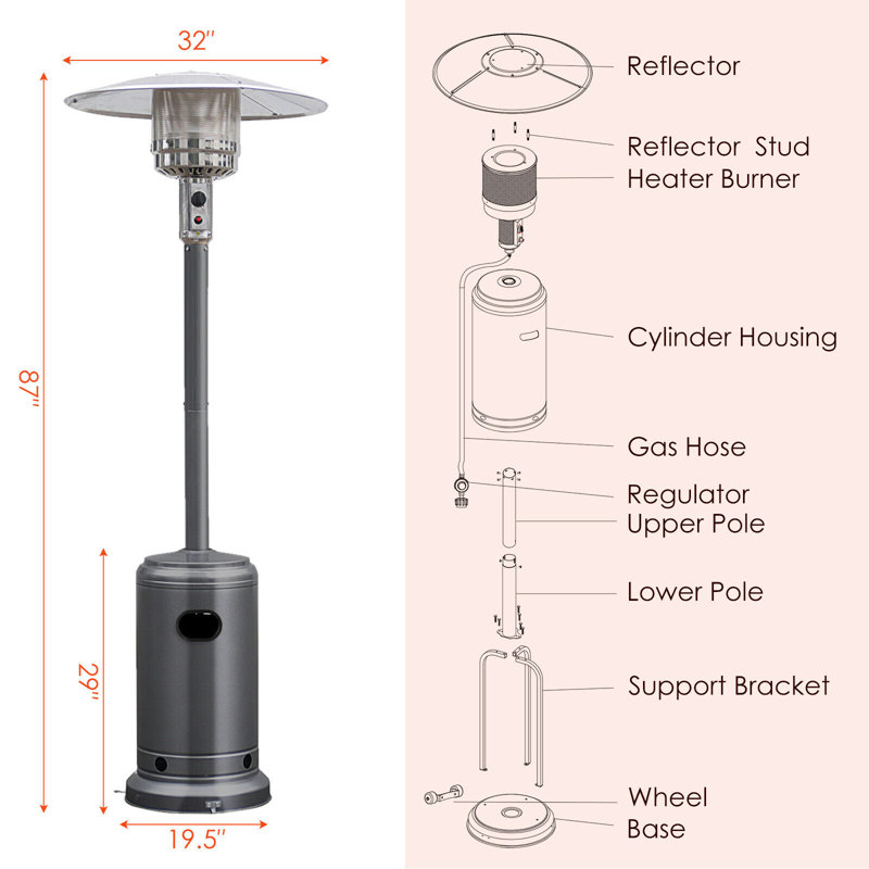 Chauffe-terrasse au propane 48 000 BTU, Gris