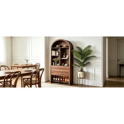 Tall Arched Bookcase,Folding Craft Desk,Convertible Hideaway Desk to Bookshelf,Vanity Desk, Foldable Desk with Storage, Disappearing Desk for Small Spaces,Wine Cabinet for Living Room, Home Office