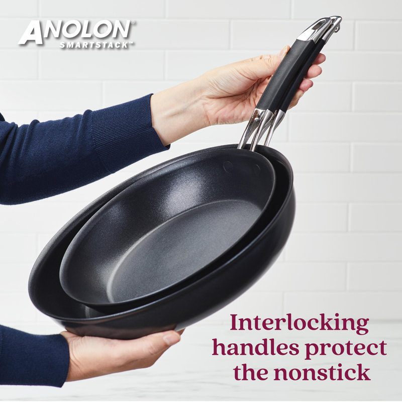 Anolon Hard Anodized Nonstick Nesting Frying Pans / Skillet Set, 2 Piece, 10" & 12"
