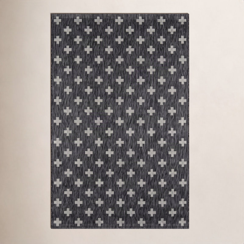 Tapis rayé intérieur / extérieur Umbria, Rectangulaire 2 pi x 3 pi, Charcoal 
