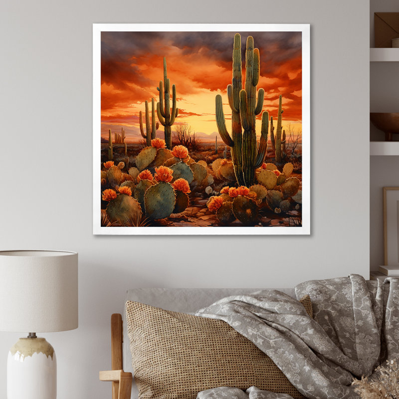 Impression sur toile cactus cuivré au Nevada, H 30 po x l 30 po x P 1 po, Cadre simple blanc
