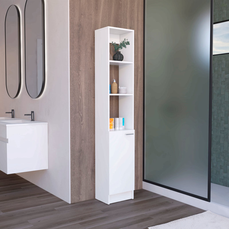 Armoire de rangement en lin avec une porte, armoire de salle de bain haute avec 6 tablettes, pour salle de bain, salon, cuisine