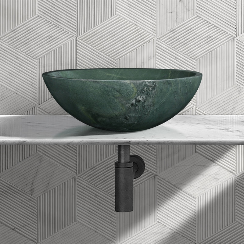 Green Natural Marble Bathroom Vessel Sink, Green