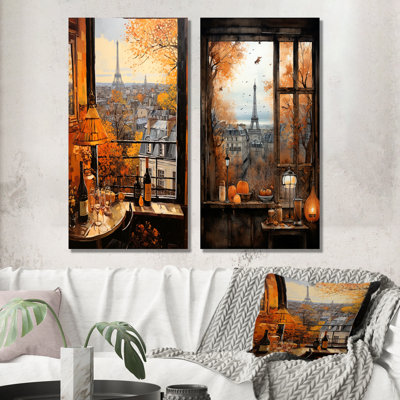 Retro Paris Window View IV - Paris Canvas Wall Art Set Of 2