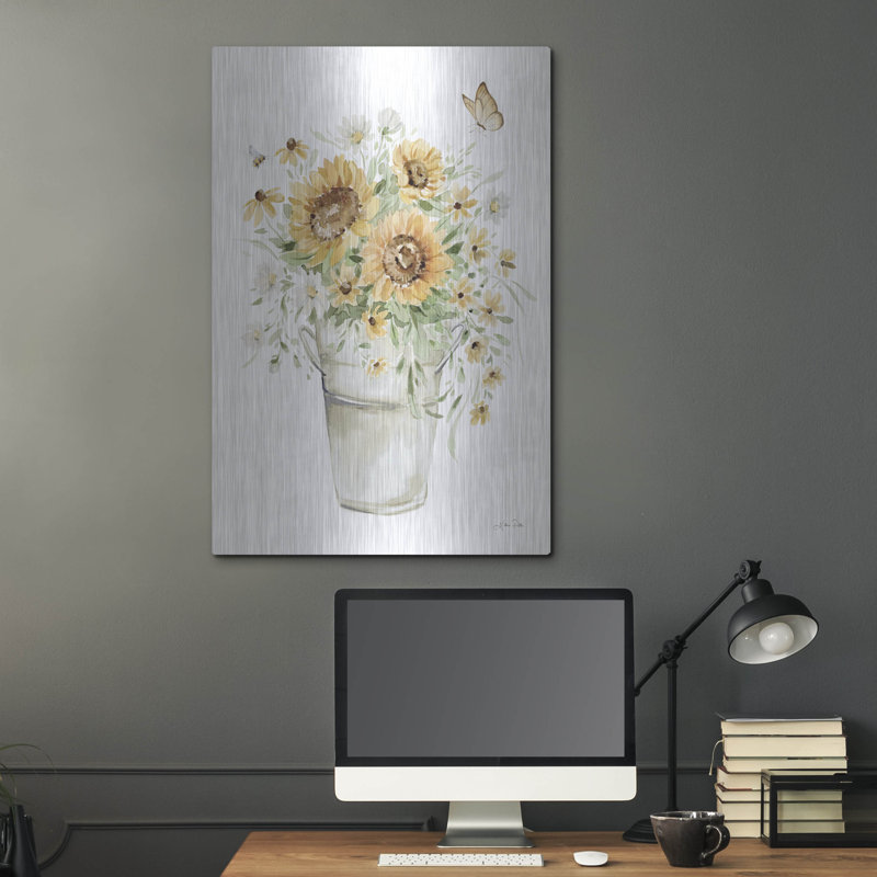 Art mural en métal de luxe «Sunflowers and Daisies 1» par Katrina Pete, 24 po x 36 po