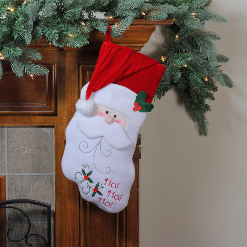 Chaussette de Noël 19,25 "à broderies rouges et blanches Ho Ho Ho
