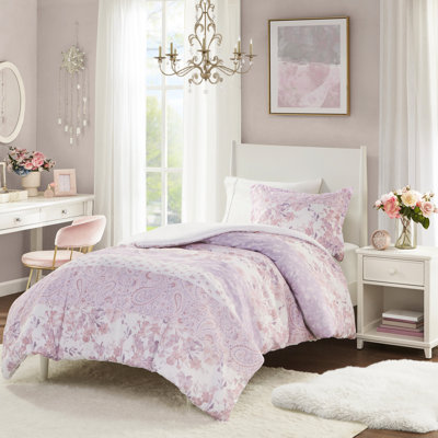 Housse de couette pour lit simple / simple TG en microfibre, motif cachemire floral 2 pièces, avec étiquette, attaches intérieures, rose, lavable à la machine avec imprimé cachemire