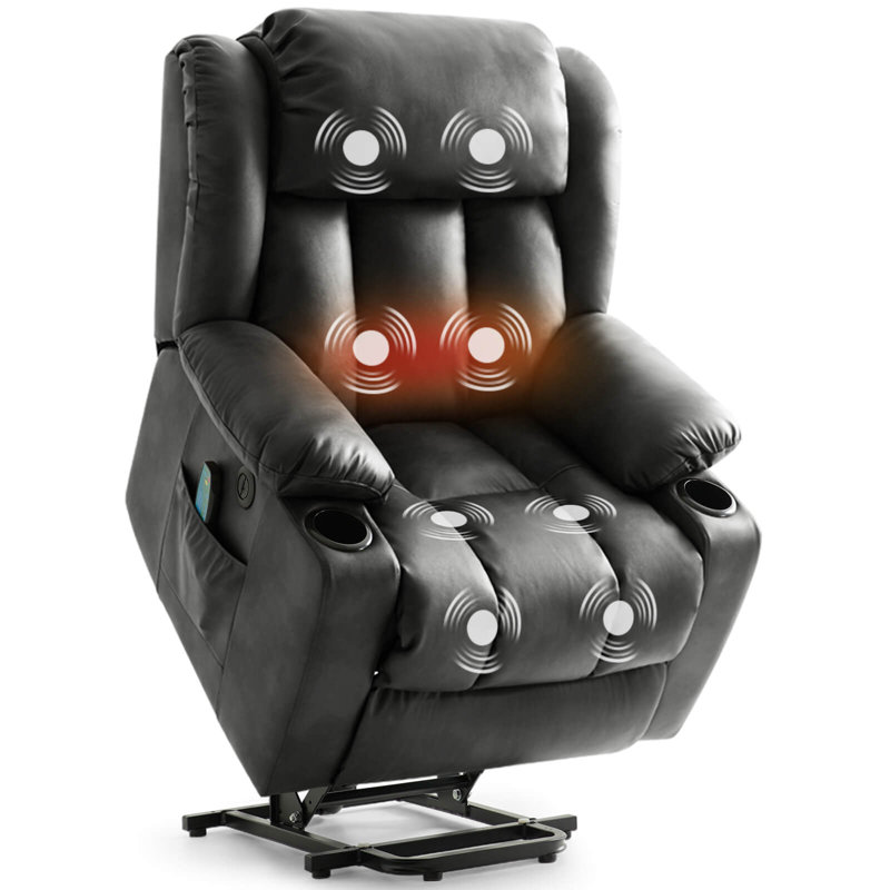 Fauteuil inclinable électrique Power Lift pour personnes âgées avec massage par vibration et porte-gobelets, 2 poches latérales