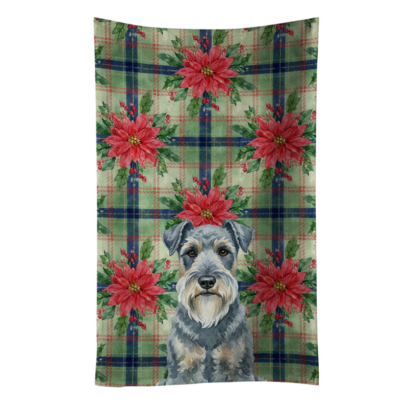 Kerry Blue Terrier Christmas PoinsettIas Kitchen Towel, Kerry Blue Terrier