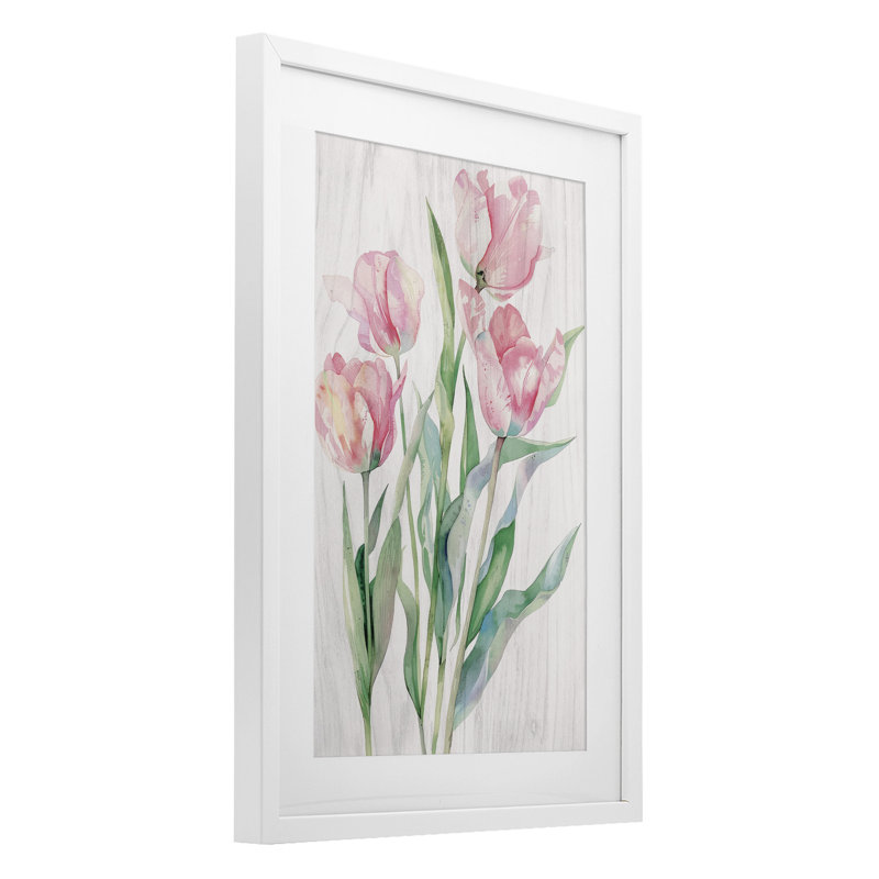 "Stupell Industries", Tulipes roses sous un verre, art mural encadré par Maya Blooms, H 20 po x l 14 po, Cadre blanc côtier