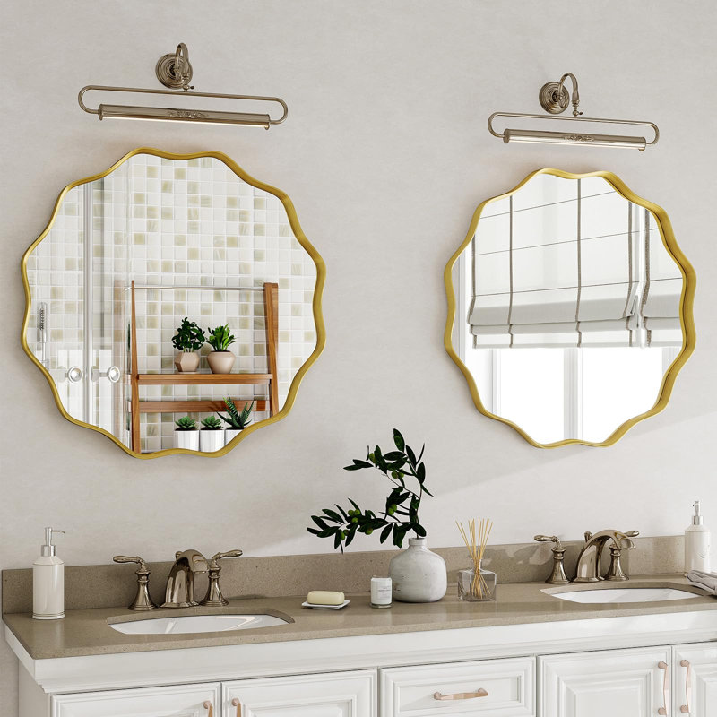 Miroir de salle de bain Wavy, Doré, 20 po x 20 po