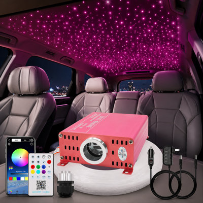 200-Piece 16W RGBW Fiber Optic Starlight Headliner Kit with Twinkle and Music Effects, Dual-Channel APP/Remote Control and 0.03in/0.75mm x 9.8ft/3m Strands for Car Roofs or Home Star Ceilings