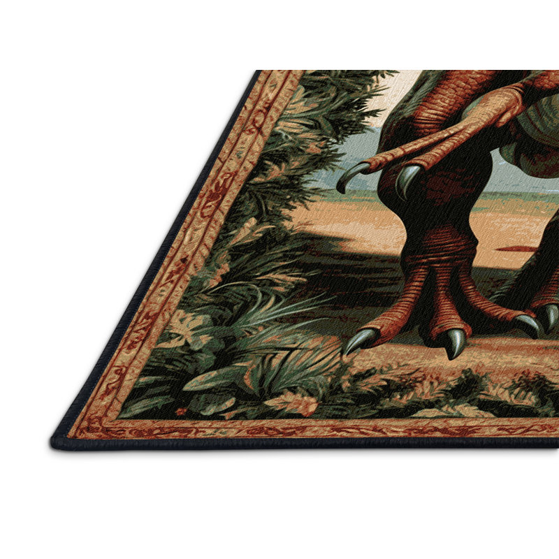 Tapis brun dinosaures lavable à la machine, Rectangulaire 8 pi x 12 pi