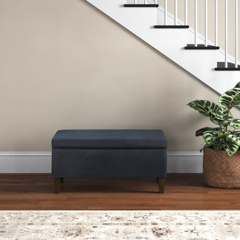 Banc de rangement rembourré Donnie, Velours bleu marine, Velours bleu marine