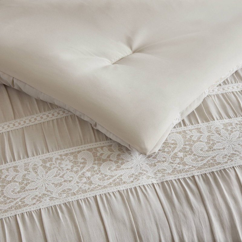 Perryn Neutral Vintage Jacquard 7-Piece King Comforter Set, King Comforter + 6 Additional Pieces, Neutral