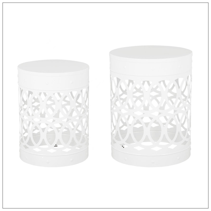 Outdoor Metal S/2 End Table, White