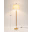 Lampe sur pied de 63 po en bois avec abat-jour en lin, grande lampe sur pied avec accents en aluminium brossé doré pour le salon et la chambre à coucher