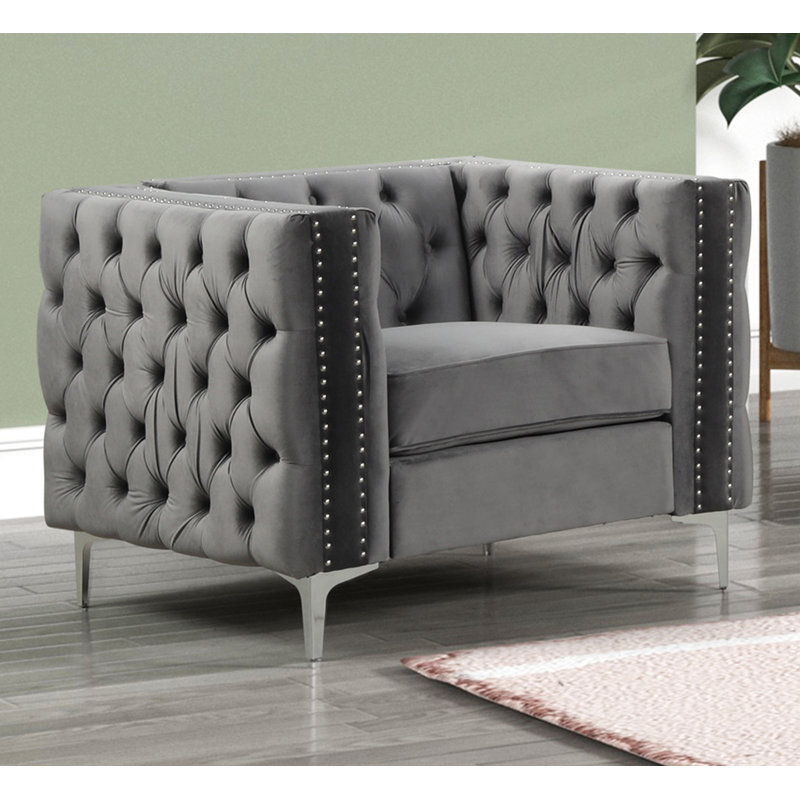 Nasteho Velvet Armchair, Gray Velvet