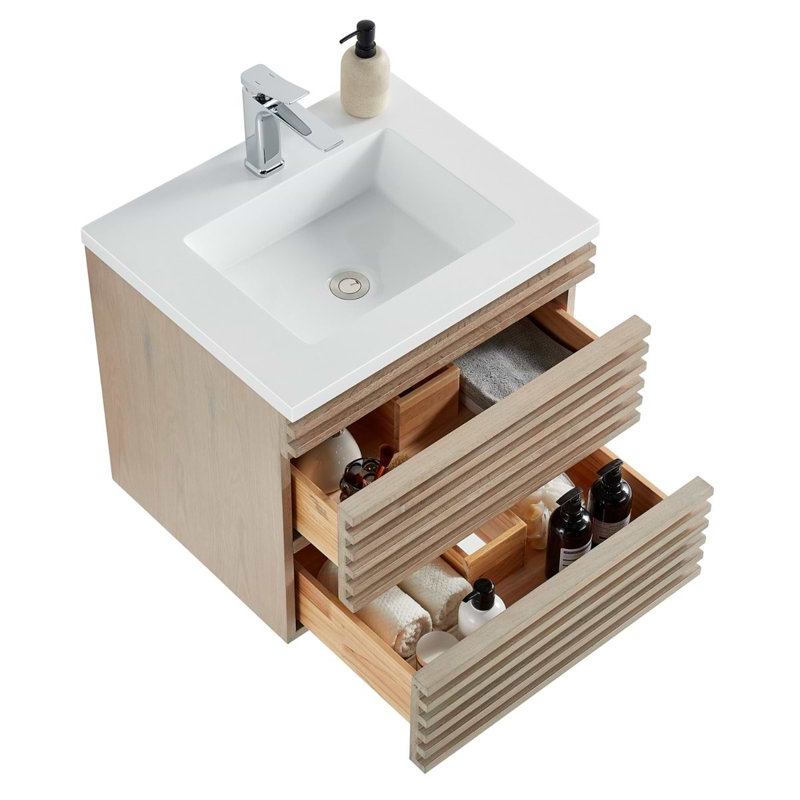 Gibson 48" Wall Mounted Single Bathroom Vanity with Top, Light Wood, 24"