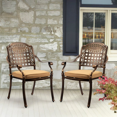 Bronze Aluminum Outdoor Stackable Dining Armchair With Cushion(Set Of 2) by Astoria Grand