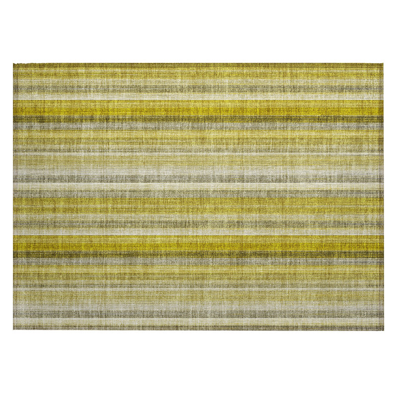 2' X 3' Gold Striped Washable Non Skid Indoor Outdoor Area Rug