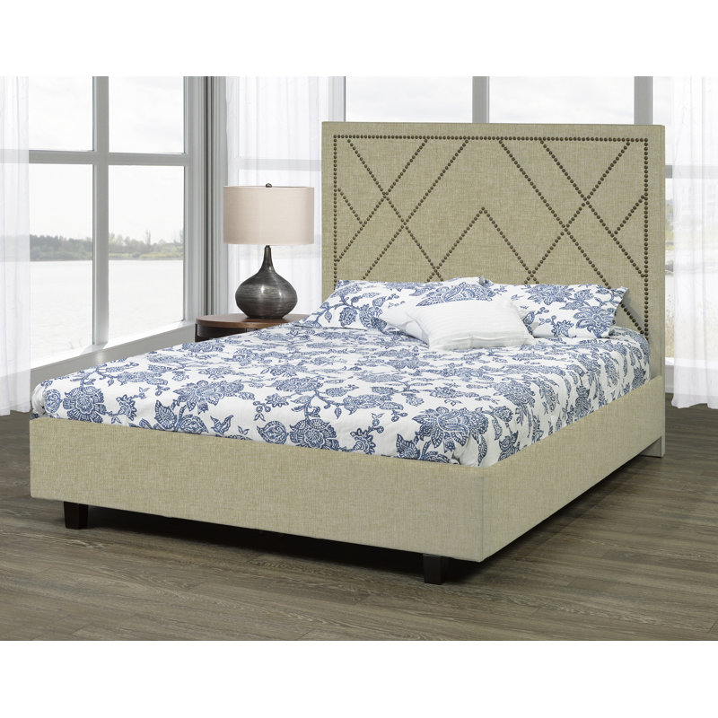 Lit plateforme en tissu d’ameublement Stradley, Velours - Sable, Double