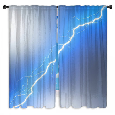 Blue Lightning Bolt Window Curtains Lightning Sheer & Room Darkening - 2 Panels