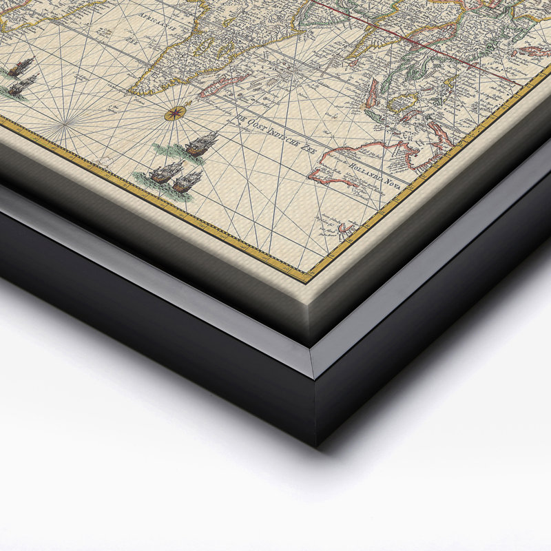 Gerard Van Keulen - Carte du monde, Cadre noir, Canevas, H 11 po x l 14 po