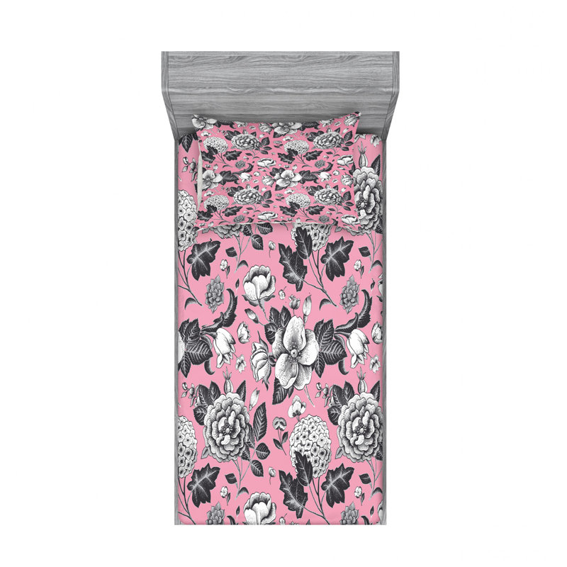 Microfiber Sheet Set, Twin Sheet Set with Fitted Sheet, Floral 4
