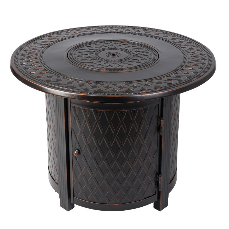 Table de foyer au gaz Love Fire Sense 37 000 BTU, housse en nylon et verre de feu transparent - finition bronze - ronde - 34 po