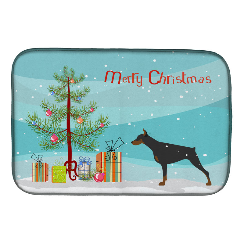 Tapis de séchage en sapin de noël doberman pinscher merry