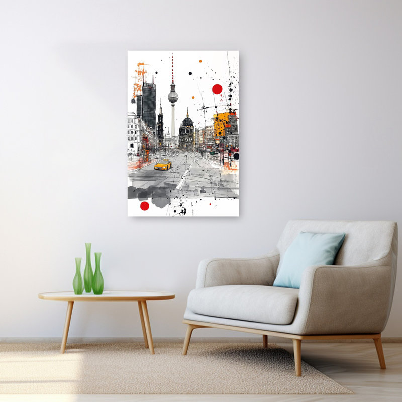 «Vibrant Berlin City», art abstrait moderne de la ville, 48" H x 32" W