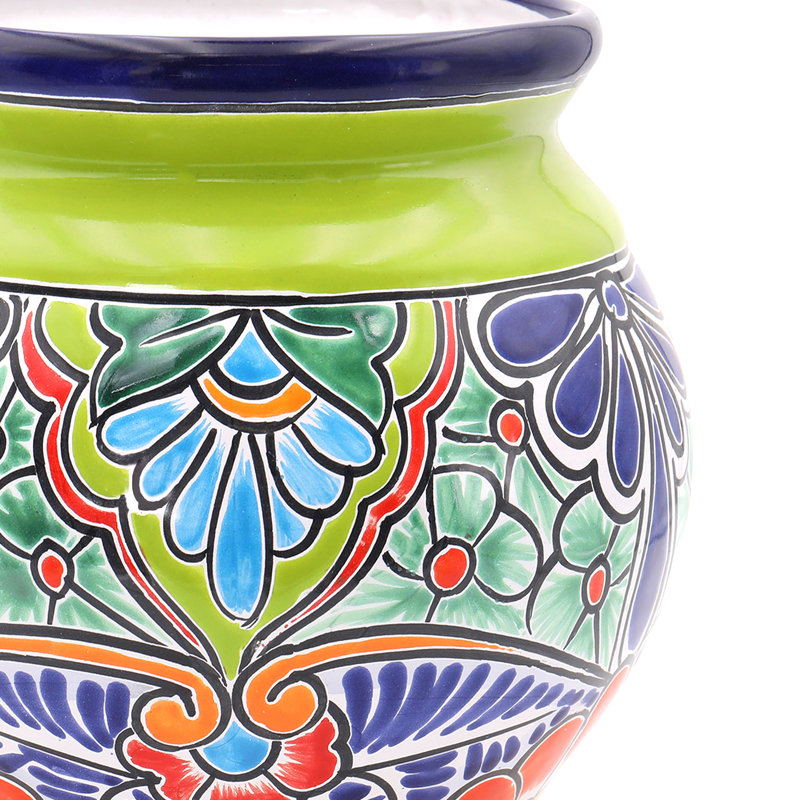 Talavera 10"H White and Green Talavera Ceramic Tilted Chata Planter