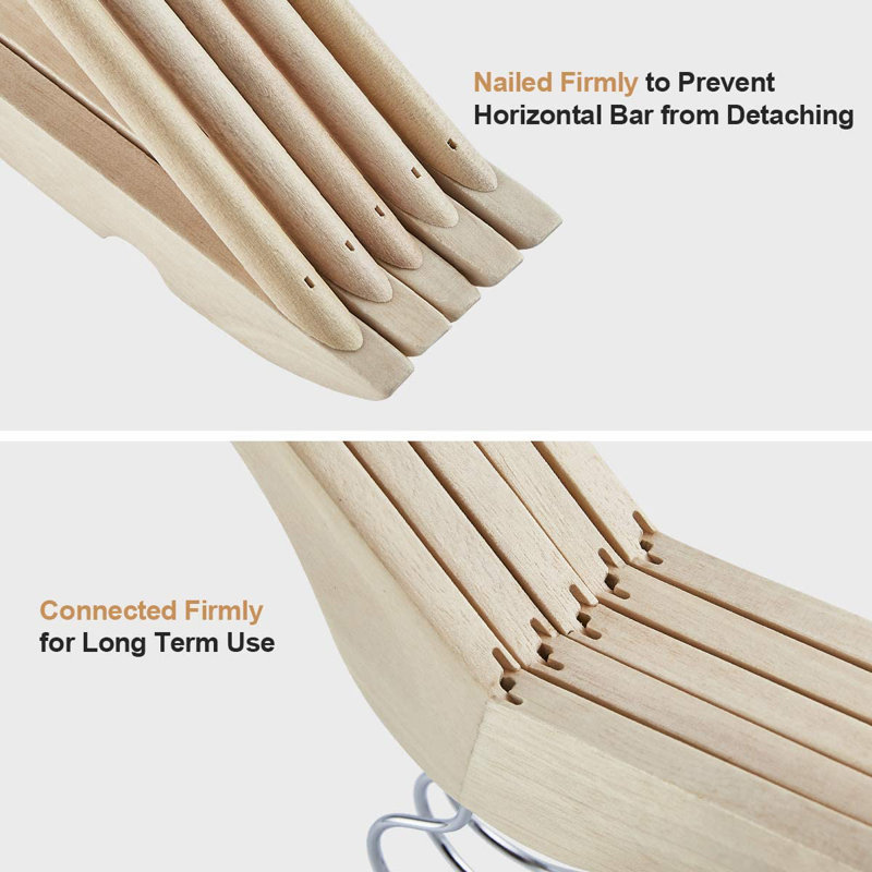 Natural Birch Wood Non-Slip Hangers with Swivel Hooks, Set of 30