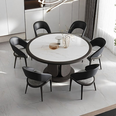 High-end round rock plate table and chair set
