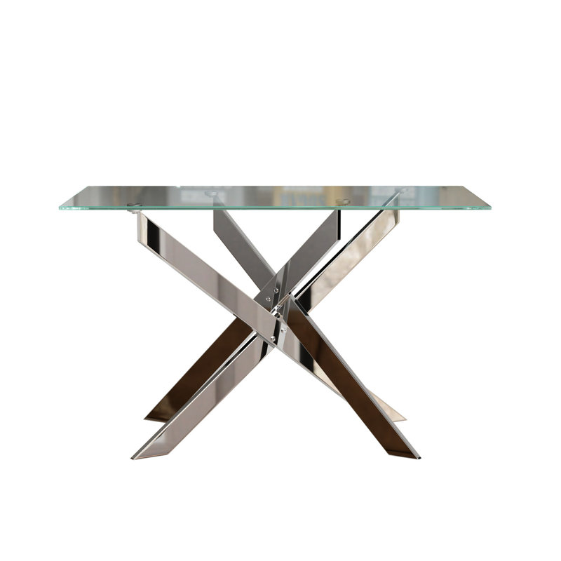 Table basse de 47,2 pouces en verre transparent, table de salle à manger rectangulaire à pieds en métal pour le salon, conception simple et élégante des pieds trempés
