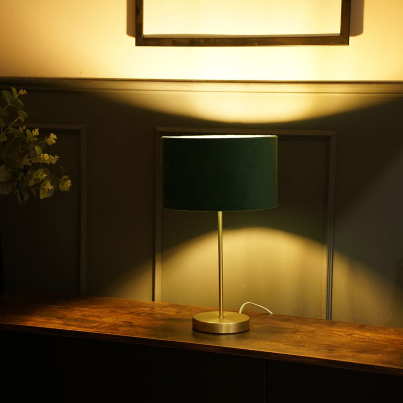 Dadiva Brushed Chrome Stem Table Lamp with Grey Velvet Reni Shade, Gold, Yes, Forest Green