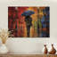 Homme marchant sous la pluie à Paris - Paysage, art mural en bois sur bois de pin naturel-106572721